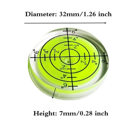 Six Piece Round Bubble Level Set Handy Pro Grade High Quality Circular Spirit Levels 32mm Diameter 7mm Height Yellow Green