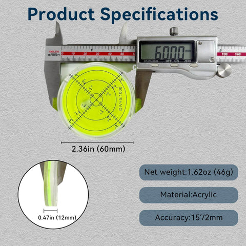 Round High Precision Pro Grade RV Leveling Bubble Level 2.4 Inch 60mm Cardan Ball Leveler with caliper measurement