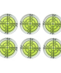 Six Piece Round Bubble Level Set Handy Pro Grade High Quality Circular Spirit Levels 32mm Diameter 7mm Height Yellow Green Color