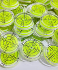 Six Piece Round Bubble Level Set Handy Pro Grade High Quality Circular Spirit Levels 32mm Diameter 7mm Height Yellow Green Color With Degree Markings