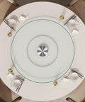 30.7 Inch Glass Turntable For Dining Table Large Round Serving Plate With Swivel Assist System, shown on dining table setup