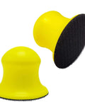 Round Hand Sanding Block For 3 Inch Hook And Loop Discs 2 Pack in yellow with hook and loop backing visible