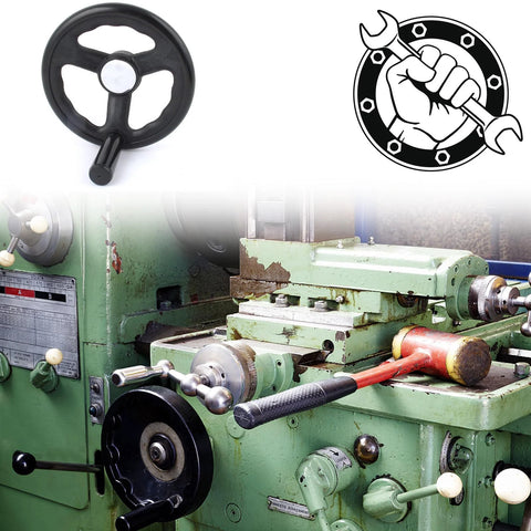 Lote de dos volantes redondos de tres radios, con Inch 10 Inch y Inch 1,2 Inch , con pomo giratorio, para maquinaria metálica