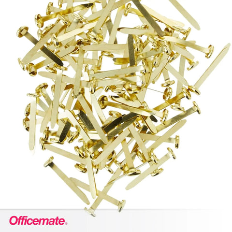 Round Head Brass Fasteners For Paper That Pierce Multiple Sheets No Punch Needed Secure With Bent Over Tines Durable Office Staples Officemate 99816