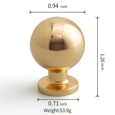 Modern 5 Pack Round Polished Brass Kitchen Drawer Knob Bright Gold Cabinet Pull with dimensions and weight shown