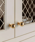 Modern 5 Pack Round Polished Brass Kitchen Drawer Knobs Bright Gold Cabinet Pulls For Cupboard Doors installed on cabinet
