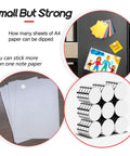 Image showing 50 Pack Tiny Round Refrigerator Magnets 10x3mm used on fridge and paper stack, highlighting strong hold.