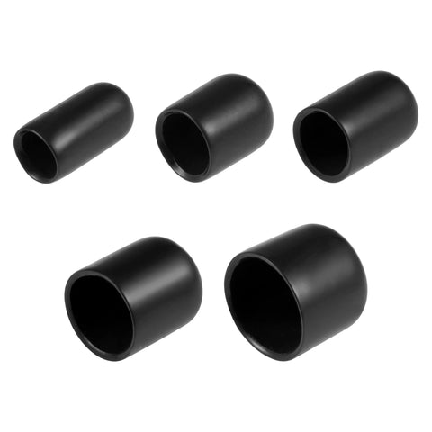 25pcs Round Rubber End Caps Protective Caps 1/4" 3/8" 1/2" 3/4" 7/8" Black Vinyl Cover Screw Thread Protectors Assortment for Metal Tubing, Screw, Bolt displayed