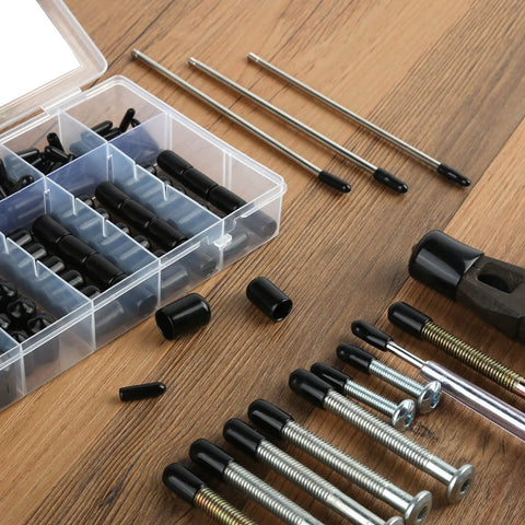 Round Rubber End Caps Set 158 Pieces With 12 Sizes Includes Vinyl Tube Bolt Caps And Screw Thread Protectors in a storage box