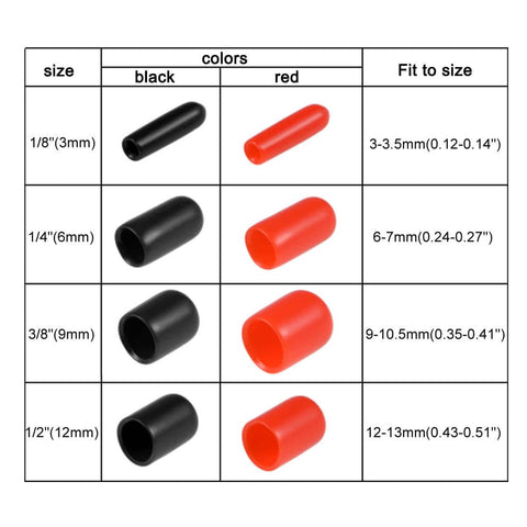 40pcs Round Rubber End Caps 1/8" 1/4" 3/8" 1/2" Black Vinyl Cover Screw Thread Protectors Assortment Kit in black and red