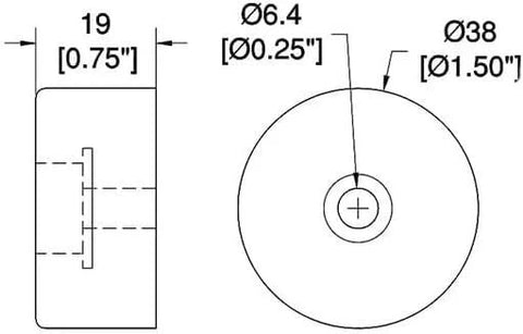 Technical diagram of Set Of Four Anti Vibration Foot Pad Isolators Rubber Bumpers showing dimensions of 0.75" height and 1.50" diameter