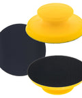 Round 5 Inch Hand Sanding Block Pad For Hook And Loop PSA Discs Adapter 2 Pack showing front and back views