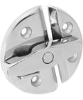 Round turn-button twist latch in marine-grade stainless steel with mirror finish; front view