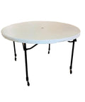 Heavy Duty Folding Table Caster Wheels Set With 3 Inch Locking Casters Elevates Height By 5 Inches, shown installed on table