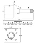 Technical drawing of Round Trailer Axle Spindle For ID Bearings Built Tough With Wide Mounting Surface 1350 Pound Capacity 1 Inch 14 Thread Includes Nut Washer And Cotter Pin Bearings Not Included Seal Not Included.