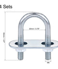 Versatile round U bolt kit with M6 threads, 50mm length, 20mm inner width, shown with mounting plate and nuts.