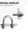 Close up of Round U Bolts Zinc Plated Steel M6 Round Bend U Clamp with nut and plate, ideal for fixing pipes and wood.
