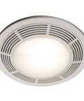 Round White Bath Exhaust Fan With Light And Glass Lens, 100 CFM, 3.5 Sones, 4 Inch Duct, 100 Watt Light, Plug In Motor, Durable Grille, Easy Install, Modern Look Broan NuTone.