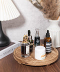 Round Wood Decorative Tray For Bathroom Counter Organizer And Farmhouse Kitchen Decor Wooden Riser For Soap Dish Perfume Candle Sponge 10 Inch Brown