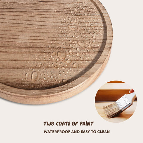 Round Wood Decorative Tray For Bathroom Counter Organizer And Farmhouse Kitchen Decor Wooden Riser 10 Inch Brown Water Resistant