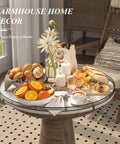 24 Inch Round Wooden Lazy Susan Turntable For Kitchen And Dining Room Organization Whitewashed Farmhouse Style Large Centerpiece