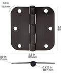 Rounded Five Eighths Radius Interior Door Hinges Set, Eighteen Pack, Oil Rubbed Bronze Finish, Durable Steel Construction, 3.5 By 3.5 Inches, Includes 108 Mounting Screws, Complete Interior Door Hardware.