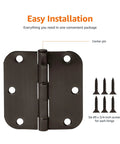 Rounded Five Eighths Radius Interior Door Hinges Set, Eighteen Pack, Oil Rubbed Bronze Finish, durable steel, screws shown