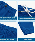 Close-up details of Kids Knicker Baseball Pants For Toddlers And Youth Boys And Girls Royal Blue with belt loops and elastic features.