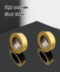 Two gold-colored carbide milling inserts on a black surface, labeled 'High precision Good finish', 20 Pcs RPMW1003MO R5 Carbide Milling Inserts For SRDPN Indexable Milling Tools And Lathe Cutting Tools Pro Grade Set For Turning Tool Holders Suitable For Steel And Cast Iron Machining