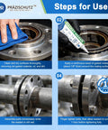 Steps for using High Temperature Black Gasket Maker Sealant For Automotive, Marine And Industrial Uses, Oil Resistant And Waterproof RTV Silicone Sealant That Binds Tight And Tough As Nails In A 100g 3.5oz Tube.