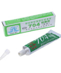 Tube and box of Heavy Duty RTV Silicone Adhesive 704 Rubber Glue 45g for Electronics with nozzle attached