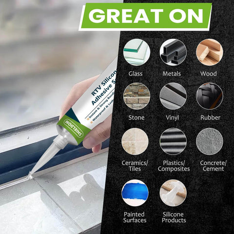 All Purpose Silicone Adhesive Sealant, RTV Waterproof Caulk With Ultra Flex And Strong Grip, No Shrink Or Crack, Black, 3.4 Fl Oz