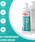 Two tubes of DOWSIL 3140 RTV coating labeled as high-performance silicone grease next to product features and benefits.
