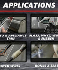 Applications of Clear RTV Silicone Adhesive Sealant For Waterproof Moisture Cure Bonding in auto trim, glass, wires.