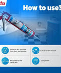 Application instructions for Gray RTV Silicone Caulk 2 Pack 100E Waterproof Sealant For Kitchen And Bathroom, attached to caulk gun.
