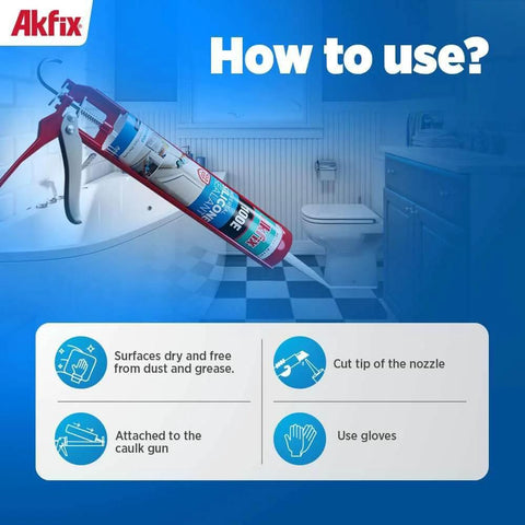 Application instructions for Gray RTV Silicone Caulk 2 Pack 100E Waterproof Sealant For Kitchen And Bathroom, attached to caulk gun.