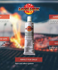 Food Safe BBQ Grade Adhesive For Grills And Smokers High Temp RTV Silicone Clear 3 Ounce tube on a grill background