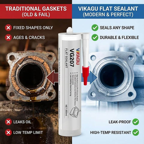 Comparison of traditional gaskets vs Vikagu RTV Silicone Gasket Maker For Formed In Place Gaskets Sensor Safe High Temp Oil Resistant Sealant