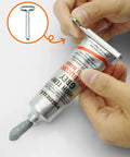 Hands opening 3.5 oz Gray Gasket Maker RTV Silicone Sealant for Oil and Coolants, sensor-safe and non-corrosive