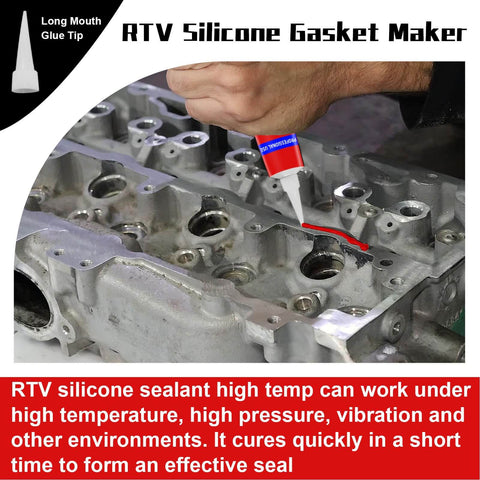 Applying 340G RTV Silicone Gasket Maker Red Sealant For High Temperature Gaskets on engine component