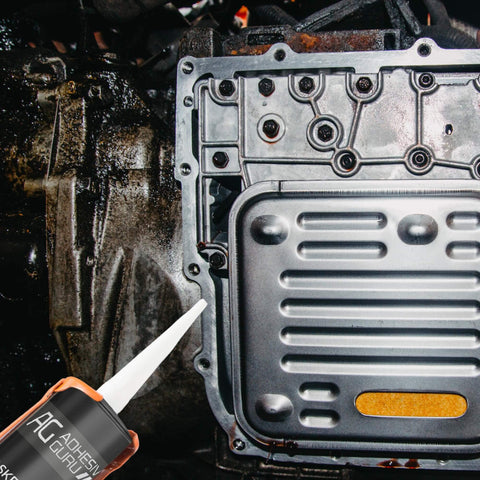 High Temp RTV Silicone Gasket Maker And Sealant 10.5 Fl Oz Red Heat Resistant applied to vehicle engine component