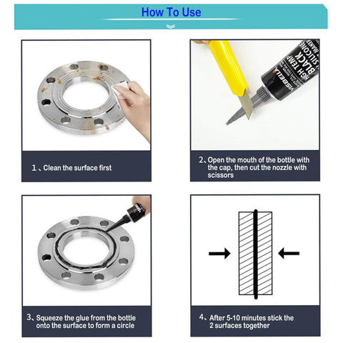 Step-by-step application of High Temperature Instant RTV Silicone Sealant Gasket Maker For Engine Parts Bonding 105g 3.7oz