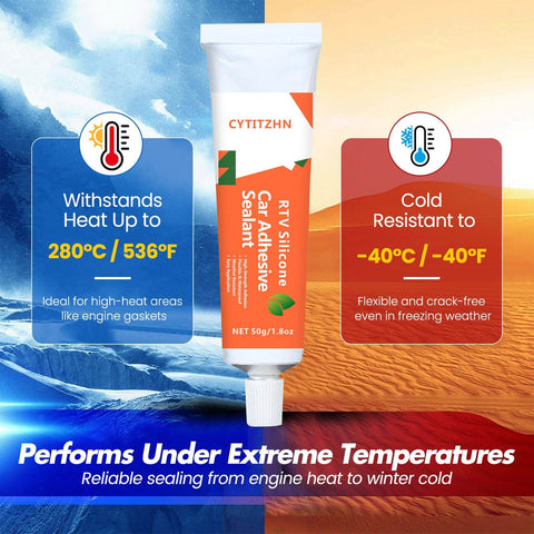 Go-To All-Purpose Silicone Sealant Adhesive For Kitchen Bathroom Window And Door Sealing Waterproof Flexible Bond Shrink Crack Resistant Clear 3.4 Fl Oz shown with temperature resistance highlights.
