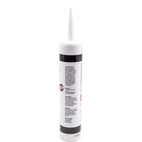 Side view of Heavy Duty High Temp RTV Silicone Gasket Sealant 10.2 Oz Cartridge showing instructions and nozzle