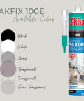 Gray RTV Silicone Caulk 2 Pack 100E Waterproof Sealant for kitchen and bathroom shown with available colors including grey.