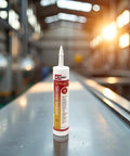 Hi-Temp 100 Percent RTV Silicone Sealant For High Temp Plumbing, 10.1 Oz Cartridge on metal surface in industrial setting