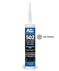 Aluminum-colored 100% RTV Silicone Sealant tube with nozzle, designed for broad application, featuring durable, flexible seal.