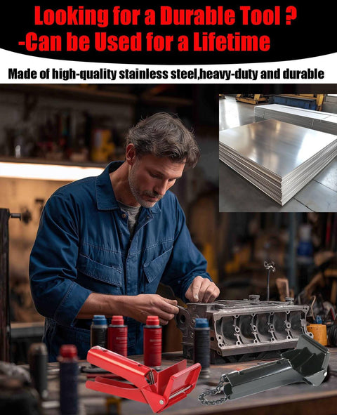 Tube Squeezer Tool For RTV Silicone Sealant Tubes, 2.5 Inch Wide Gasket Maker Helper, red tool on workshop bench.