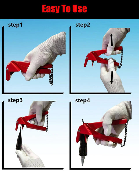 Steps showing Tube Squeezer Tool For RTV Silicone Sealant Tubes usage process, includes 2.5 inch wide stainless steel design.