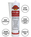 Grillin Ready High Temp BBQ Smoker Gasket Sealer RTV Adhesive 10 Oz Cartridge Food Contact Safe Weatherproof Sealant Red 600F Cap